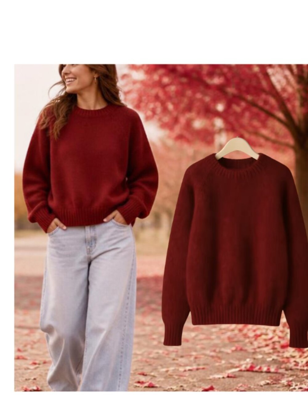 NWOT New Burgundy Brick Red Crew Neck Loose Fit Sweater XL